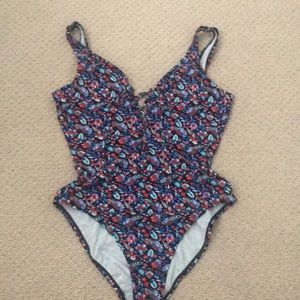 Floral Lace Up One Piece Swimsuit